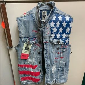 New With Tags Industrial Indigo Rhinestoned Denim Vest M